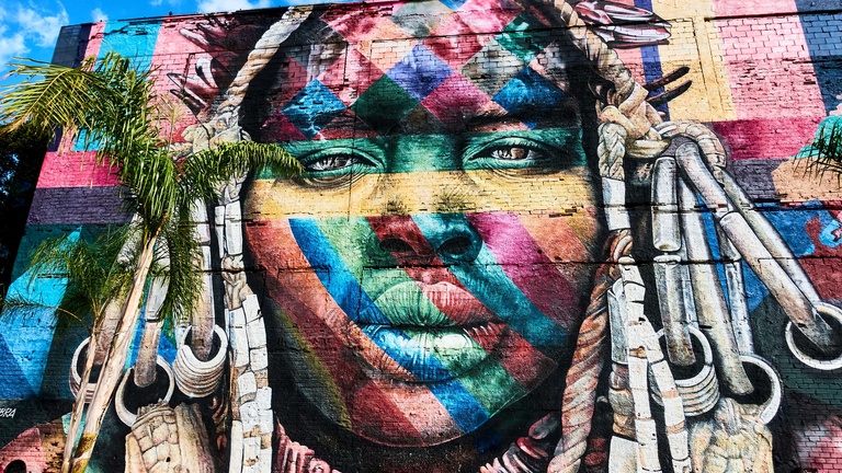 Graffiti art on the wall of a building in Rio de Janeiro, Brazil.